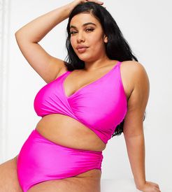 ASOS DESIGN curve loop high waist bikini bottom in shimmer hot pink