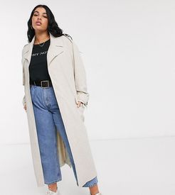 ASOS DESIGN Curve luxe oversized linen look trench coat in cream-White