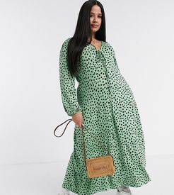 ASOS DESIGN Curve midi tea dress with tie detail in green polka dot