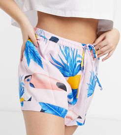 ASOS DESIGN Curve mix & match toucan print 100% modal pyjama shorts in pink-Multi