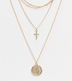 ASOS DESIGN Curve multirow necklace with dot dash chain choker and coin in gold tone