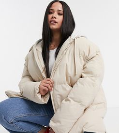 ASOS DESIGN Curve oversized jersey hooded puffer jacket in cream-White