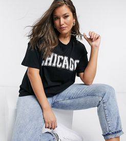 ASOS DESIGN Curve oversized T-shirt with chicago print in black