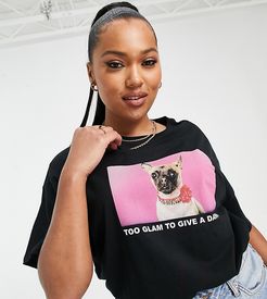 ASOS DESIGN Curve oversized t-shirt with too glam dog print in black