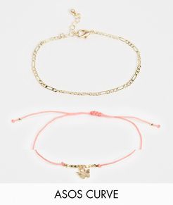 ASOS DESIGN Curve pack of 2 bracelets with butterfly charm in gold tone