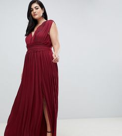 ASOS DESIGN Curve premium lace insert pleated maxi dress in oxblood-Red