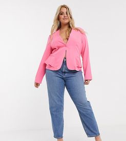 ASOS DESIGN Curve recycled high rise farleigh 'slim' mom jeans in mid vintage wash-Blues