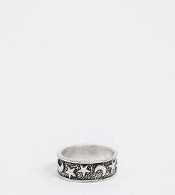 ASOS DESIGN Curve ring with star and moon detail in burnished silver tone