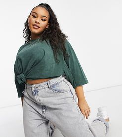 ASOS DESIGN Curve super oversized t-shirt with stitch detail in washed teal-Green