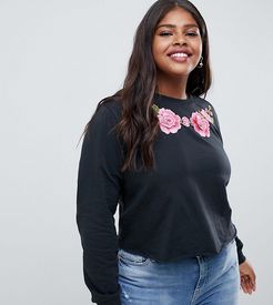 ASOS DESIGN Curve sweatshirt with floral embroidery in washed black-Gray