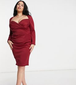 ASOS DESIGN Curve sweetheart neckline long sleeve midi dress in wine-Red