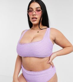 ASOS DESIGN curve textured cropped frill bikini top in lilac-Purple