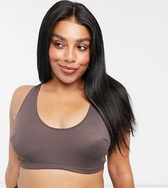 ASOS DESIGN Curve Tiggy smoothing scoop neck microfiber bra in dark brown