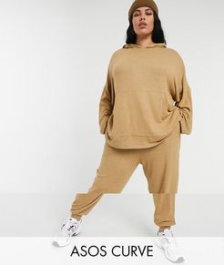 ASOS DESIGN Curve tracksuit oversized hoodie / sweatpants in supersoft camel-Stone