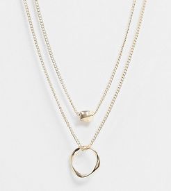 ASOS DESIGN Curve Twisted Nugget Bead And Hoop Multirow Necklace in Gold