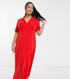 ASOS DESIGN Curve ultimate midi tea dress with collar in red