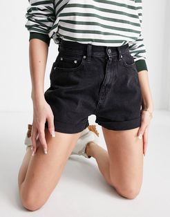 denim high rise 'slouchy' mom shorts in washed black