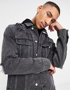 denim jacket in washed black with rips