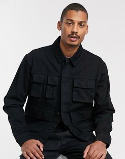denim jacket with utility pockets in black