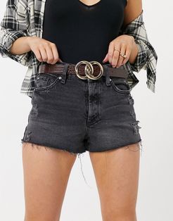 double chain circle waist and hip belt in chocolate croc-Brown
