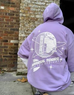 double layer oversized hoodie with back & sleeve print in lilac & white-Purple