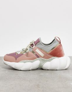 Dougie chunky lace up sneakers in blush / gray-Pink