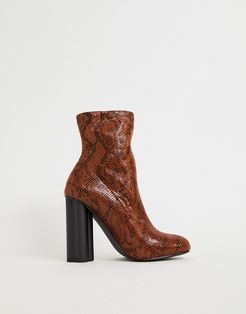 Eliza heeled sock boots in snake-Orange