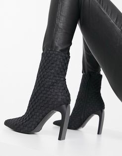 Empower woven high heeled boots in black