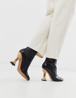 Escape premium leather sculptured heel ankle boots-Black