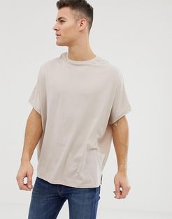 extreme oversized t-shirt with crew neck in beige-Neutral