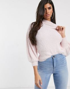 eyelash sweater with volume sleeve-Pink