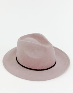felt fedora hat with braid braid trim and size adjuster-Neutral