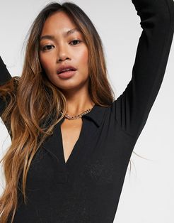 fitted polo bodysuit in black