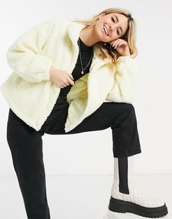 fleece cropped jacket in pale yellow-Pink