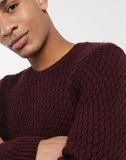 fluffy sweater with basket texture in oxblood-Red