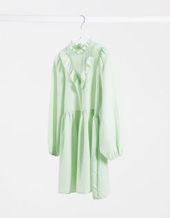 frill neck detail smock mini dress in mint green