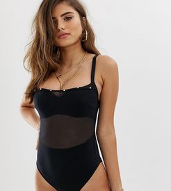 fuller bust exclusive stud mesh cupped swimsuit in black dd-g
