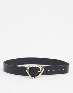 gold heart buckle leather jeans in black