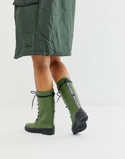 Ground chunky lace up rain boot in khaki-Green