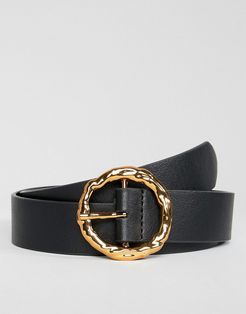 hammered gold circle waist & hip jeans belt-Black