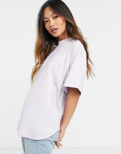 high neck t-shirt with curved hem in lilac-Purple