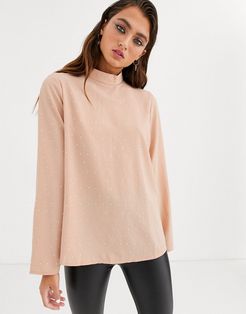 high neck top with hot fix-Pink