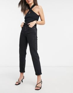 high rise stretch 'slim' straight leg jeans in washed black