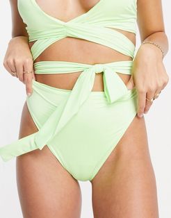 high waist bikini bottom in faded fluro green