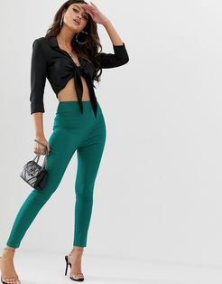 high waist pants in skinny fit-Green