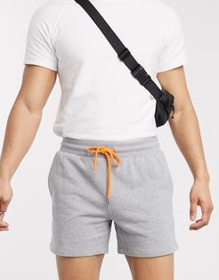 jersey slim shorts in gray marl with neon orange drawcords