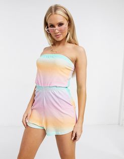 jersey terry cloth romper in pink and green ombre-Multi