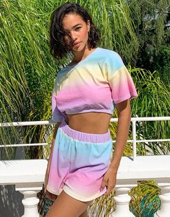 jersey towelling beach crop top two-piece in pastel ombre-Multi