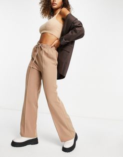 jersey twill wide leg casual pants in camel-Beige