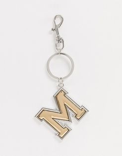 key chain in letter 'M' design in silver and gold tone-Multi